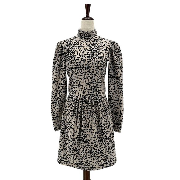 LA Vie Rebecca Taylor Womens Small Dress Animal Print High Neck Mini Tan Black - Picture 1 of 8
